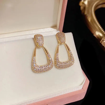 Glamshe Golden Luxe Geometric Crystal Drop Earrings for Girls & Women Alloy Stud Earring