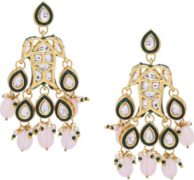 Shoshaa Gold-Plated Pink Kundan Handcrafted Drop Earrings Alloy Drops & Danglers