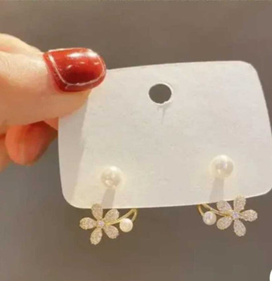 eloria Stylish Korean Flower Design Pearl Stud Earrings for Women & Girls Alloy Earring Set, Chandbali Earring, Jhumki Earring, Rhinestone Studs, Stud Earring