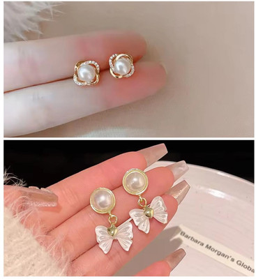 MONKDECOR Pack of 2 Design's Attractive Korean Earrings Alloy Huggie Earring, Stud Earring