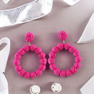 Jewelgenics Handmade Thread Pink Ball Dangle Earrings Beads Alloy Drops & Danglers