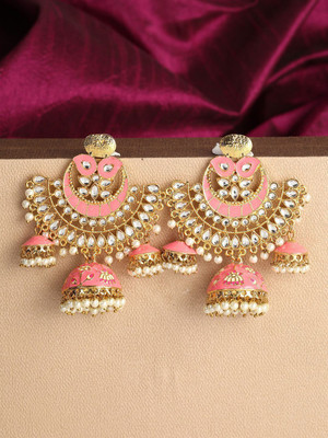 ANOUK Gold Plated Traditional Square Jhula Type Meenakari Jhumka Earring Cubic Zirconia Alloy Jhumki Earring