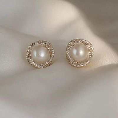 FESTVOGLO Round Gold Plated Stud Cubic Zirconia Alloy Stud Earring