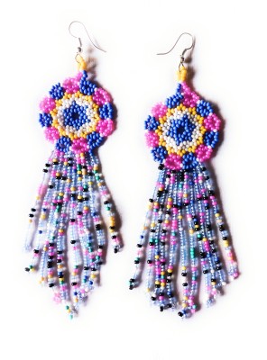 Evince MODE Handcrafted Blue Pink Multi Jeco Bead Navratri Indo Western Party Earrings. Brass Tassel Earring