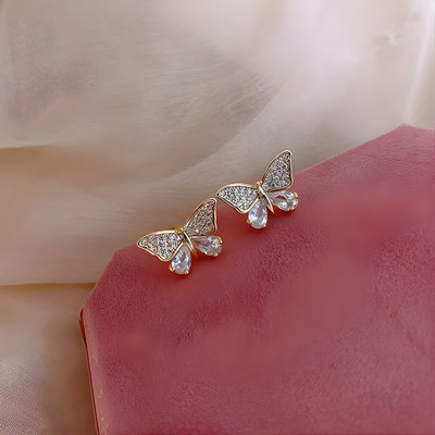 AuvriaZ Small Butterfly Earrings stylish and fancy korean earrings for women and girls Zircon Alloy Stud Earring