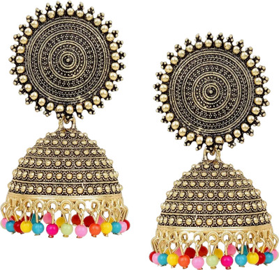 Shree Ju Traditional and Attractive Meenakari Multiblack Jhumka For Girls and Women Pearl, Beads Brass Jhumki Earring, Tassel Earring, Clip-on Earring, Drops & Danglers, Earring Set