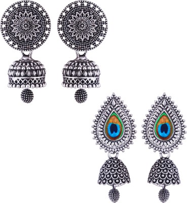 MEENAZ silver earrings jhumki combo oxidised earrings jhumka south indian temple party Beads, Pearl, Cubic Zirconia, Diamond Brass, Enamel, Copper, Zinc, Stone Drops & Danglers, Chandbali Earring, Earring Set, Jhumki Earring