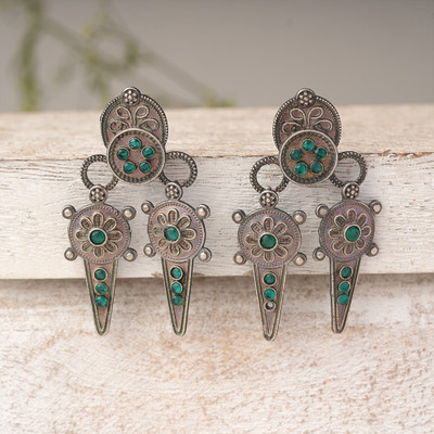 Sanseeta Ghantika- Silver Brass Oxidised dangler earrings Zircon Brass Drops & Danglers