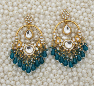 DHVANI Regal Charm Pearl & Ruby Drop Earrings Pearl Alloy Chandbali Earring