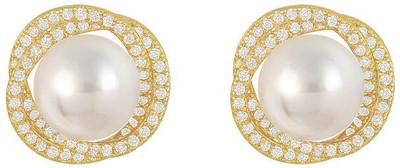 RVM Jewels Pearl Stud Earrings Zirconia Gold Plated Korean Circular Shaped Studs Jewelry Alloy Stud Earring