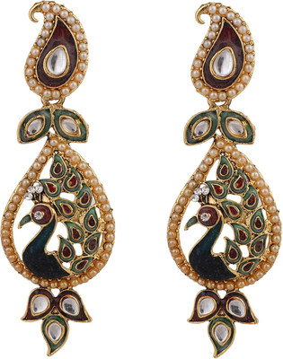 Anika's Creation Peacock Motif Gold Plated Meenakari Multicolour Traditional Drop Earring Cubic Zirconia Brass Drops & Danglers