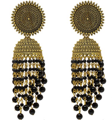 Shining Jewel Antique Gold Plated Black Meenakari, CZ, Pearls Jhumka Earrings Women Cubic Zirconia Brass Jhumki Earring