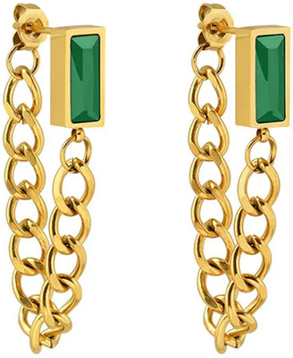 CRYSTAL CREST Anti Tarnish 18K Plated Earrings - Stud Chain Stainless Steel Drops & Danglers, Tassel Earring