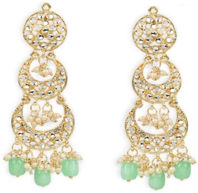 I Jewels Gold Plated Traditional Handcrafted Kundan Studded Pearl Dangle Earrings Alloy Drops & Danglers