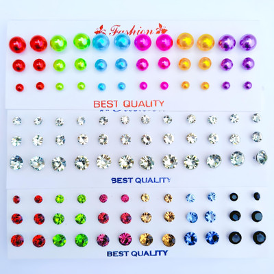 Janki Creation Pairs Of 54 Multicolor Stone Studs Earring for girl Cubic Zirconia Alloy Hoop Earring, Stud Earring, Earring Set