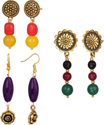 JFL Jewellery for Less Oxidised German Gold Plated Handmade Beaded Dangler Earring for Women and Girls. Copper Drops & Danglers