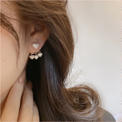 TVI Korean Studded Heart Tassels Shiny Stud Earrings For Women/Girls Cubic Zirconia Alloy Stud Earring
