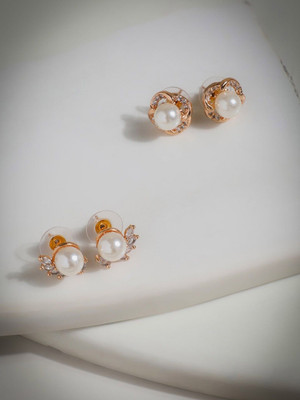 Dressberry Set Of 2 Rose Gold Plated SD Studded Studs Brass Drops & Danglers
