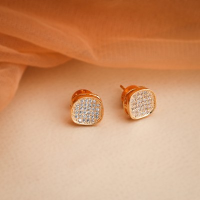 Felicia Rose Gold-Plated American Diamond Jhumkas for Girls & Women Brass Jhumki Earring Diamond Brass Stud Earring