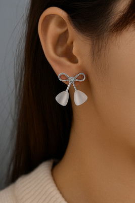 Glitroz Stylish Korean Bow Stud Earrings for Women & Girls Cute Daily Wear Earrings Cubic Zirconia Alloy Stud Earring, Hoop Earring, Earring Set