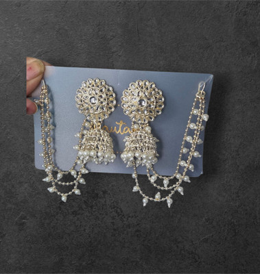 FashionFuse FASHIONFUSE 108 kundan pearl jhumka with vhain ear cuffs Pearl Alloy Cuff Earring