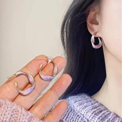 Suffix Retail Korean Style Purple Lavender Cuff Hoop Earrings for women and girls Pearl Alloy Stud Earring