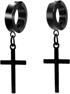 vien VIEN, Religious Jewelry Christmas Jesus Cross Earring Stainless Steel Hoop Earring Religious Jewelry Christmas Jesus Cross Earring Stainless Steel Hoop Earring For Mens Boys Black color Metal Huggie Earring