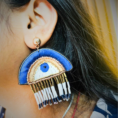 QRIXLOOM Hand Made Evil Eye Earing for women and girls (PACK OF 1 SET) Topaz Bronze Earring Set