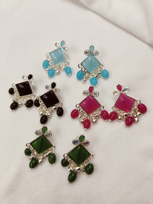 sarthak royal Combo of 4 Pair Multicolor Kundan Earrings Pearl Alloy Earring Set, Drops & Danglers, Stud Earring