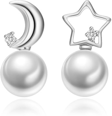 MYKI Amazing Moon Star Zircon Silver Plated Earrings For Women & Girls Cubic Zirconia Metal Stud Earring