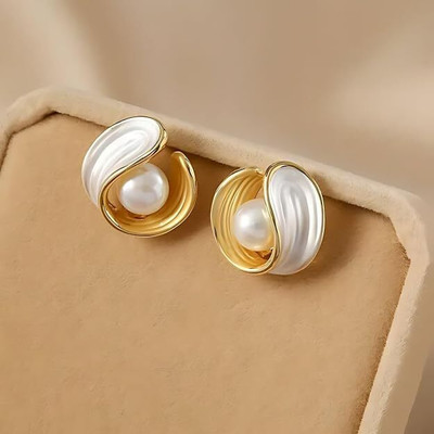skyx Pearl Drop Earrings for Women & Girls Jewellery for Women Pearl Alloy Hoop Earring