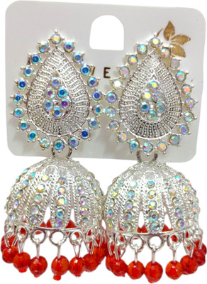 Zyra Jewelz Silver-Plated Stone Studded With Colorful Beads Alloy Jhumki Earring