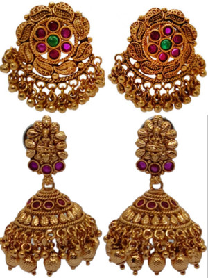 DK FASHION GOLD PLATED ZUMKI EARRING-1ER10-GOLD Ruby Brass Jhumki Earring