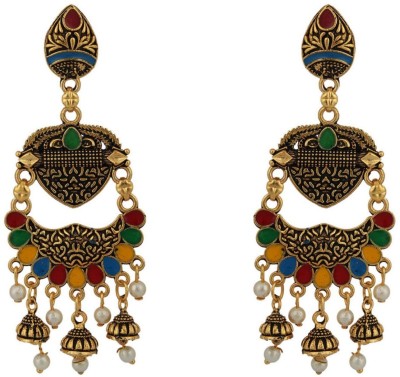 BHANA FASHION Traditional Gold Plated PartyWear Multicolour Meenakari Earring_BF Pearl Brass Drops & Danglers