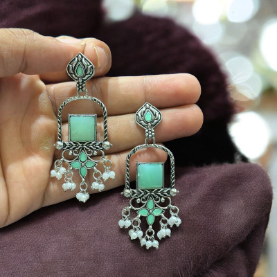 Antico Jaipuri Silver Oxidised Jhumka Earrings for Girls and Women. Beads Alloy Jhumki Earring, Drops & Danglers, Chandbali Earring