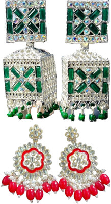Hernger traders Earring-Box-05_04 & Meenakari_Flower_Red_03 Cubic Zirconia Alloy Earring Set