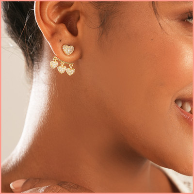 Vembley Korean Studded Heart Tassels Shiny Stud Earrings For Women/Girls Cubic Zirconia Alloy Drops & Danglers