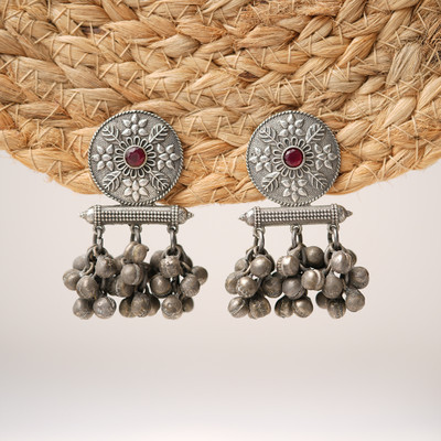 Sanseeta ShahiFarmaan- Silver Brass ghunghroo dangler earrings Zircon Brass Drops & Danglers