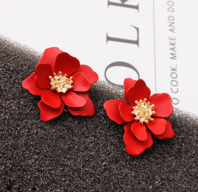 BLINGEE Red Flower Stud Earrings For Women Girls Korean earring korean jewelry Floral Alloy Earring Set, Stud Earring