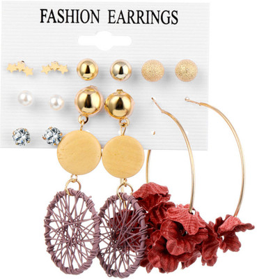 Oulik Wonderful Pearl & AD Multi Designs Gold Plated 7 Pair of Earrings Brass Hoop Earring, Stud Earring