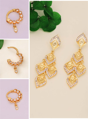 ANOUK Elegant Gold-Plated Nose Pin & Earring Set for Women Diamond Brass Drops & Danglers