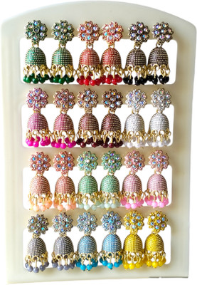 DEW MAT Fancy Multi Color Earrings For Women And Girls Combo Pack Of 12 Pair Diamond Alloy Jhumki Earring