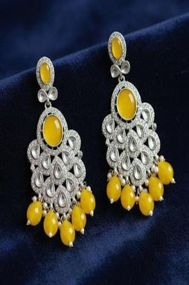 pas Unique yellow silver crys Stone Jhumka Earrings for girls & women for party wear Crystal, Cubic Zirconia, Beads Alloy Plug Earring, Jhumki Earring, Earring Set, Drops & Danglers, Chandbali Earring