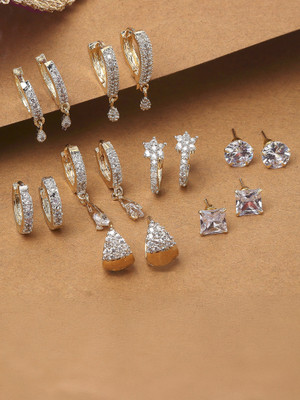 ZENEME White Ad American Diamond Combo of 8 Drop Earrings Jewellery For Women & Girls Alloy Earring Set
