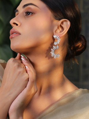 RUBANS Rubans 18K Gold-Plated Curved Crystal Statement Drop Earrings Brass Drops & Danglers