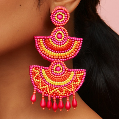 UnfoldSelf Pink Handcrafted Earrings Alloy Drops & Danglers