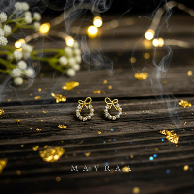 MAVRAA Mavraa Bow Design Pearl & Crystal Stud Earrings for Women & Girls Cubic Zirconia Alloy Stud Earring