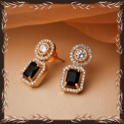 Peprika American Diamond Designer Studed Rose Gold Plated Earrings Cubic Zirconia Alloy Stud Earring