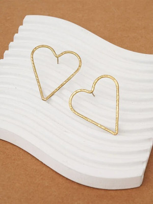 Shopssnest Trendy Big Golden Open Heart Hoop Earrings for Women Stainless Steel Stud Earring