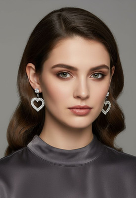 AZC CREATIONS Silver plated heart shape Alloy Stud Earring, Rhinestone Studs